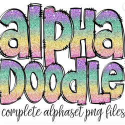Ombre Rainbow Alphapack, digital alphabet, printable alphabet, doodle font, doodle alphabet, alpha pack doodle, Hand Dra