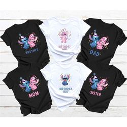 stitch birthday girl birthday boy shirts, stitch family birthday shirts, custom stitch birthday shirts, pink stith birth