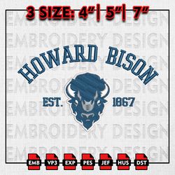 Howard Bison Embroidery files, NCAA Embroidery Designs, NCAA Howard Bison Machine Embroidery Pattern