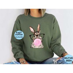 bubble gum bunny, easter shirt, bunny with glasses, ladies easter bunny,easter bunny bubble gum shirt, happy easter shir