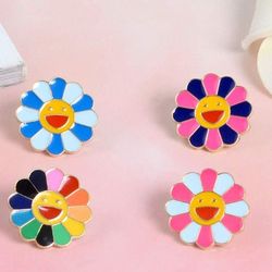 colorful smile sunflower rose broach lapel pin badge clothes
