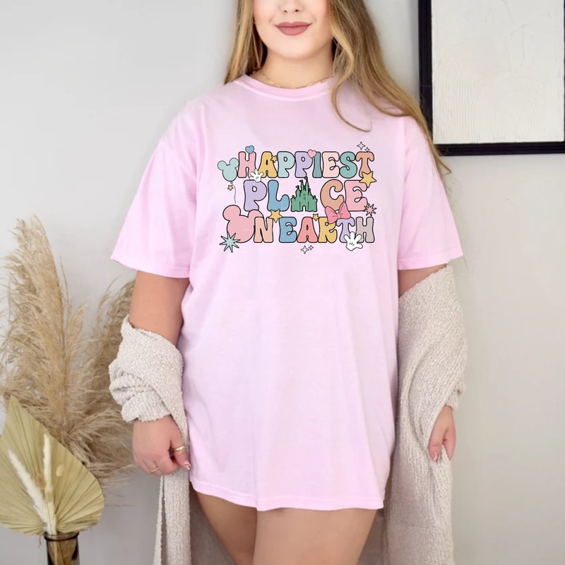 Disney Happiest Place On Earth Comfort ColorsĀ® Shirt, Colorful Vacay Shirt, Disney Aesthetic Shirt, Disneyworld Shirt, Disney Family Shirt - 5.jpg