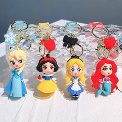 Princess Keychain Cartoon Frozen Beauty and the Beast Snow White Kawaii Doll Keyrings Car Pendant PVC Key Holder