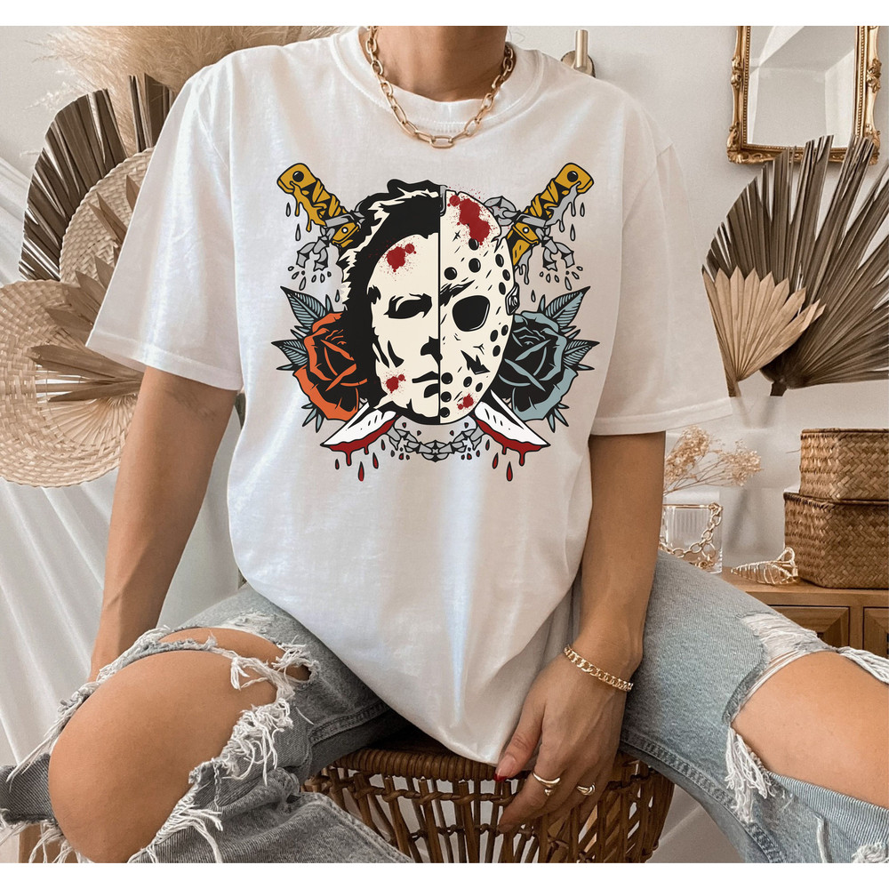 Michael Myers And Jason Vorhees, Horror Ghost mask halloween PNG, Halloween Shirt png, Horror Movies png, Sublimation png, Digital Download - 3.jpg