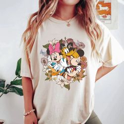 floral mouse and friends comfort colors shirt, disneyland vacation shirt, disney floral shirt, family vaycay mode, disne