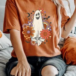 floral ghost spooky season comfort colors shirt, floral ghost halloween shirt, retro fall shirt, vintage ghost halloween
