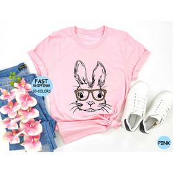 bunny with leopard glasses shirt, easter shirt, easter bunny graphic tee, easter shirts for women ,ladies easter bunny s