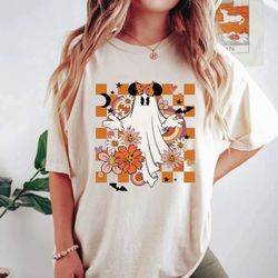 mickey minnie ghost checkered comfort colors shirt, mickey boo halloween shirt, flower mickey, disney spooky shirt, disn