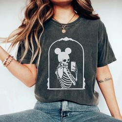 mickey skeleton mirror selfie comfort colors shirt, mouse halloween shirt, disney trick or treat shirt, disney trip shir