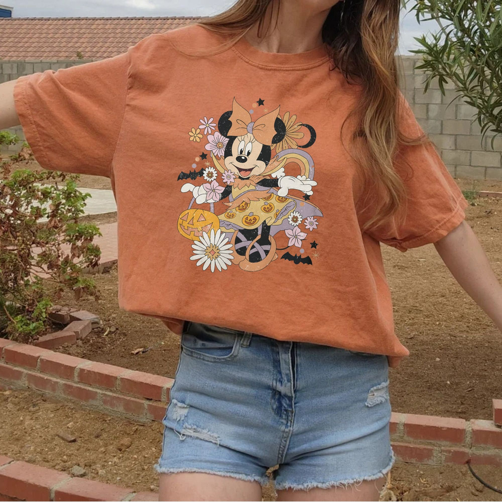 Minnie Spooky Season Comfort Colors® Shirt, Floral Minnie Mouse Halloween Shirt, Minnie Pumpkin Shirt, Disney Halloween Women Shirt - 5.jpg