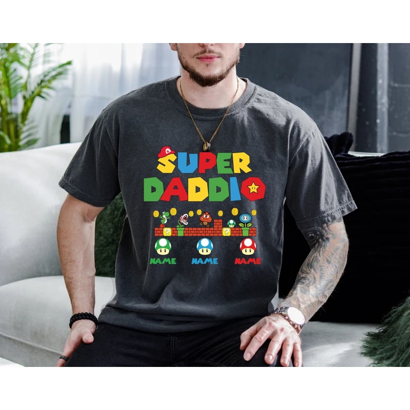 Personalized Super Daddio Comfort Colors® Shirt, Custom Kids Name Dad Shirt, Fathers Day Shirt, Personalized Family Shirt, Super Mario Shirt - 1.jpg