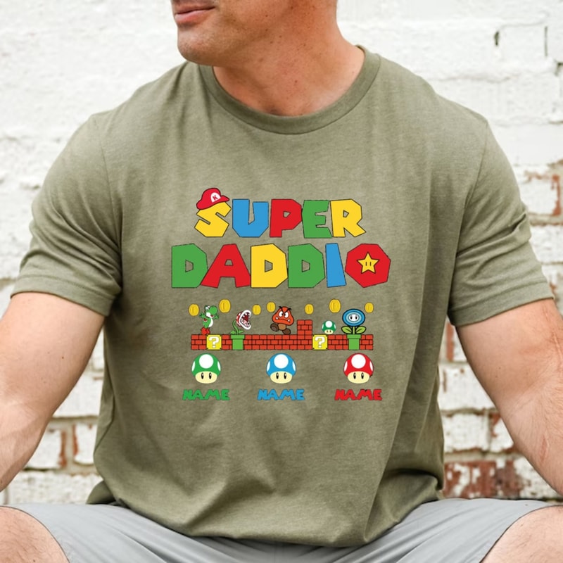 Personalized Super Daddio Comfort Colors® Shirt, Custom Kids Name Dad Shirt, Fathers Day Shirt, Personalized Family Shirt, Super Mario Shirt - 4.jpg
