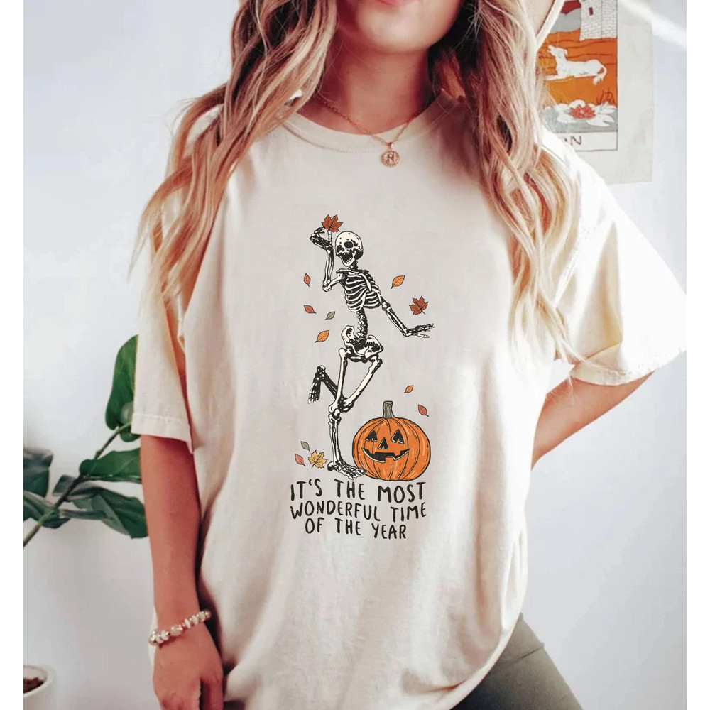 Pumpkin Skeleton The Most Wonderful Time Of The Year Comfort ColorsĀ® Shirt, Skeleton Spooky Season Shirt, Ghost Shirt, Halloween Party Shirt - 1.jpg