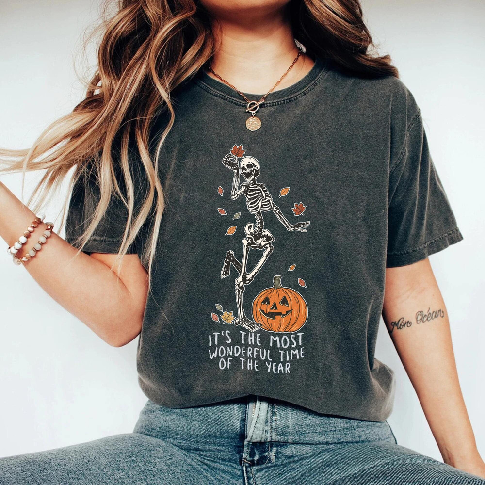 Pumpkin Skeleton The Most Wonderful Time Of The Year Comfort ColorsĀ® Shirt, Skeleton Spooky Season Shirt, Ghost Shirt, Halloween Party Shirt - 2.jpg