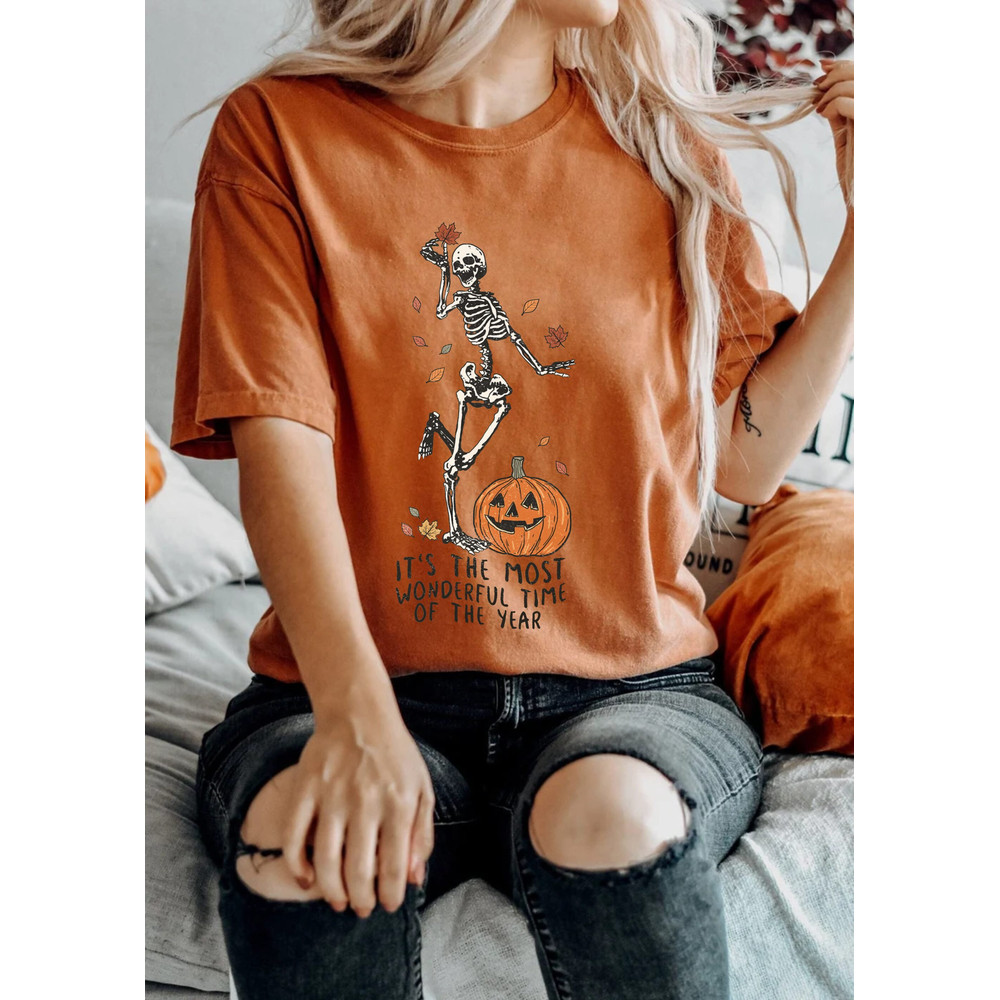 Pumpkin Skeleton The Most Wonderful Time Of The Year Comfort ColorsĀ® Shirt, Skeleton Spooky Season Shirt, Ghost Shirt, Halloween Party Shirt - 3.jpg