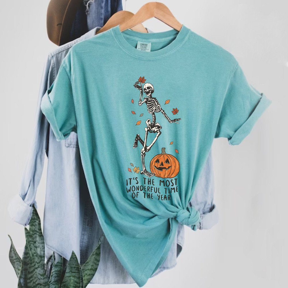 Pumpkin Skeleton The Most Wonderful Time Of The Year Comfort ColorsĀ® Shirt, Skeleton Spooky Season Shirt, Ghost Shirt, Halloween Party Shirt - 5.jpg