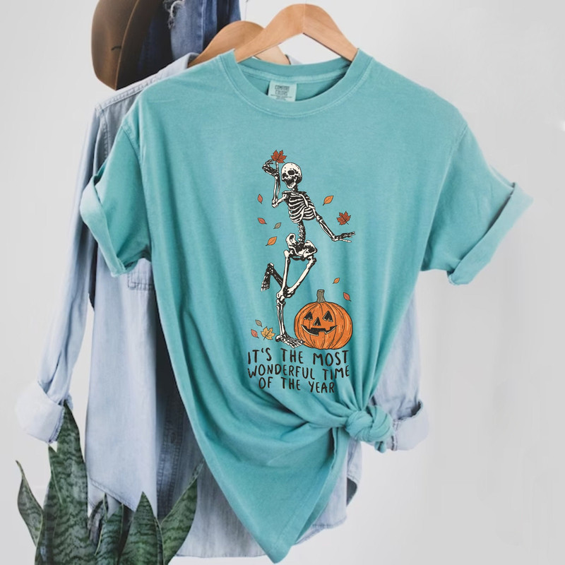 Pumpkin Skeleton The Most Wonderful Time Of The Year Comfort ColorsĀ® Shirt, Skeleton Spooky Season Shirt, Ghost Shirt, Halloween Party Shirt - 5.jpg