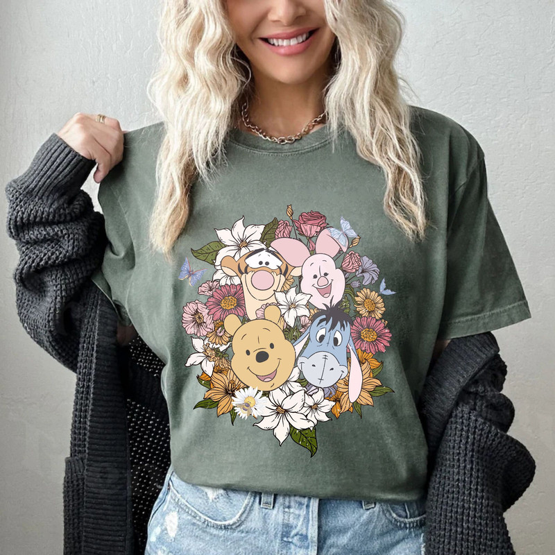 Retro Floral Winnie The Pooh Comfort ColorsĀ® Shirt, Disney Winnie The Pooh Tee, Pooh and Friends, Disney Family Vacation, Piglet, Eeyore - 6.jpg