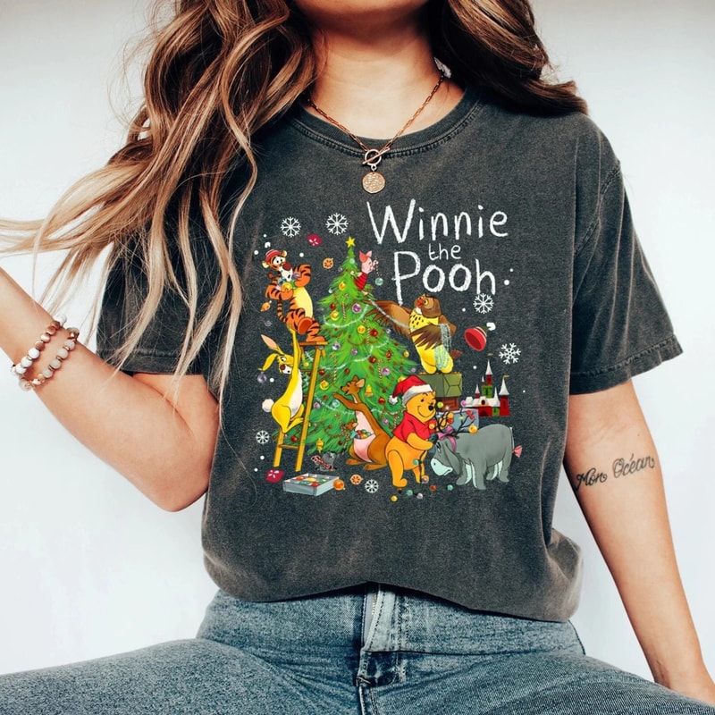 Winnie The Pooh Christmas Comfort Colors® Shirt, The Pooh and Friends Christmas Tree Shirt, Vintage Disney Christmas Shirt, Disneyland Shirt - 2.jpg