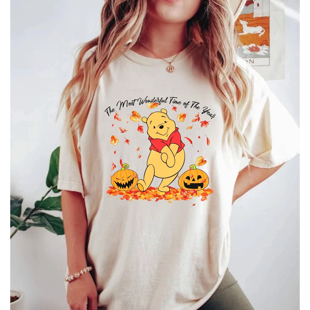 Winnie The Pooh Halloween Comfort Colors® Shirt, Pooh The Most Wonderful Time Of The Year Shirt, Pooh Pumpkin Shirt, Disney Autumn Shirt - 1.jpg