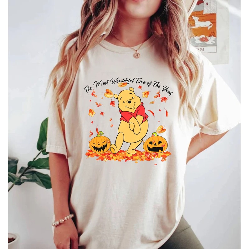 Winnie The Pooh Halloween Comfort Colors® Shirt, Pooh The Most Wonderful Time Of The Year Shirt, Pooh Pumpkin Shirt, Disney Autumn Shirt - 1.jpg