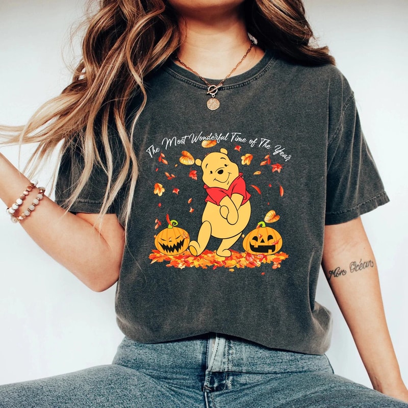 Winnie The Pooh Halloween Comfort Colors® Shirt, Pooh The Most Wonderful Time Of The Year Shirt, Pooh Pumpkin Shirt, Disney Autumn Shirt - 2.jpg