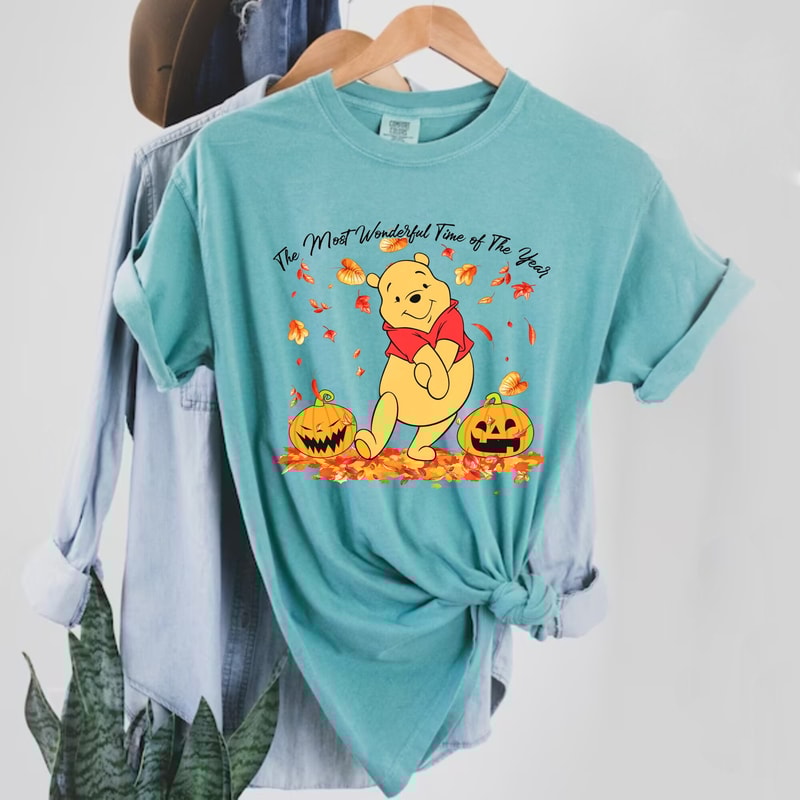 Winnie The Pooh Halloween Comfort Colors® Shirt, Pooh The Most Wonderful Time Of The Year Shirt, Pooh Pumpkin Shirt, Disney Autumn Shirt - 4.jpg