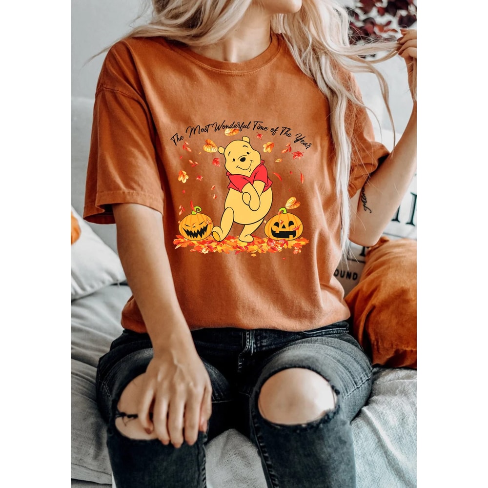 Winnie The Pooh Halloween Comfort Colors® Shirt, Pooh The Most Wonderful Time Of The Year Shirt, Pooh Pumpkin Shirt, Disney Autumn Shirt - 6.jpg