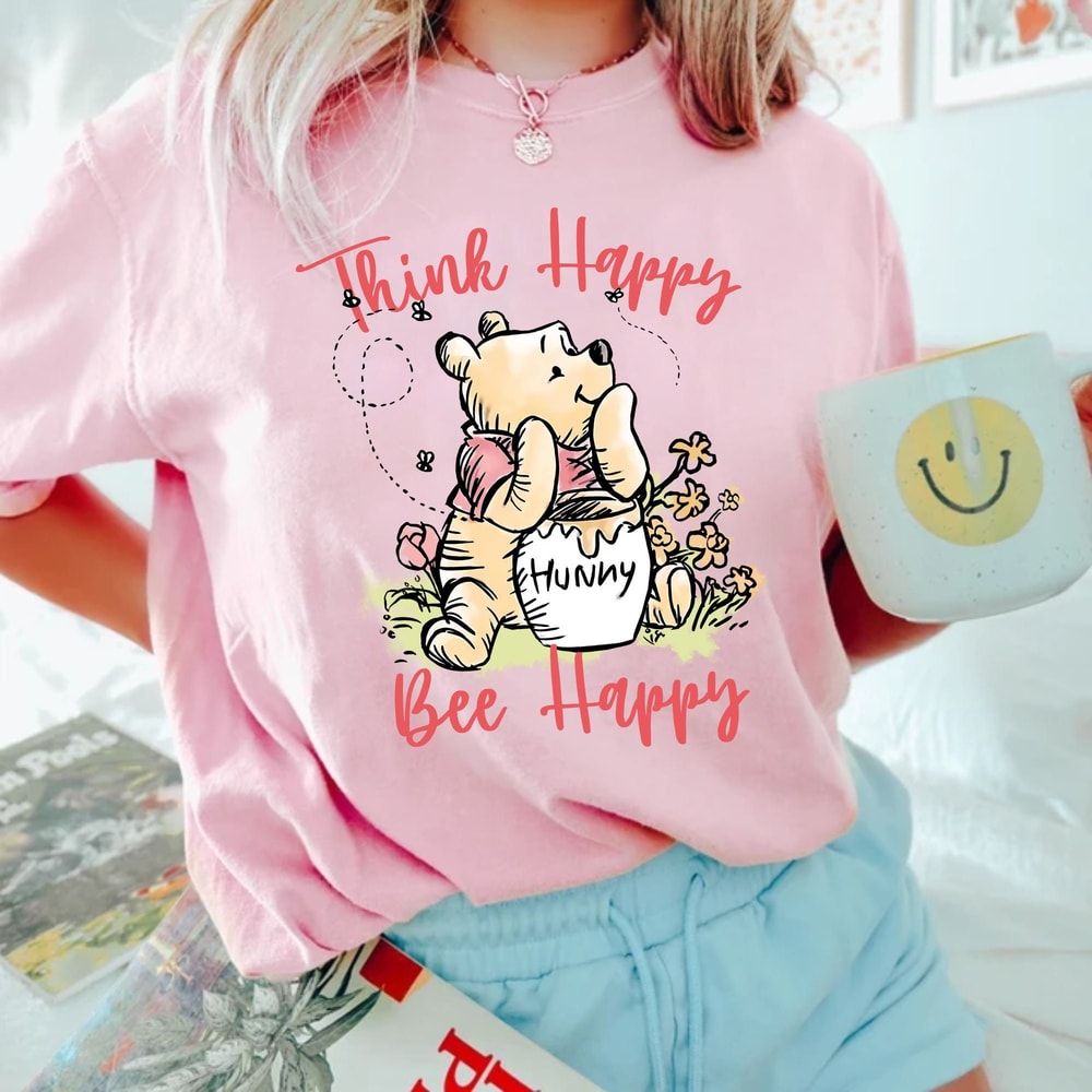 Winnie The Pooh Think Happy Bee Happy Comfort Colors® Shirt, Vintage Pooh Bear Shirt, Disneyworld Shirt, Disneyland Shirt, The Pooh Shirt - 2.jpg