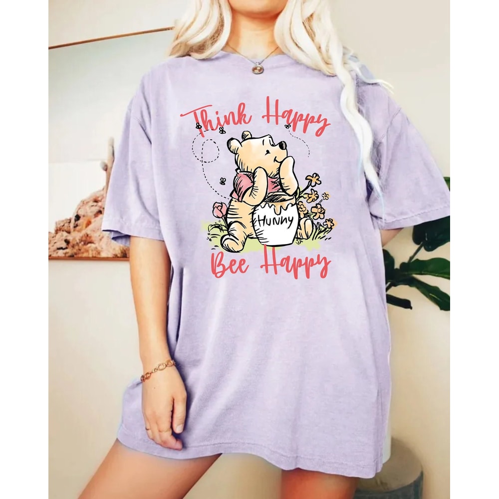 Winnie The Pooh Think Happy Bee Happy Comfort Colors® Shirt, Vintage Pooh Bear Shirt, Disneyworld Shirt, Disneyland Shirt, The Pooh Shirt - 4.jpg