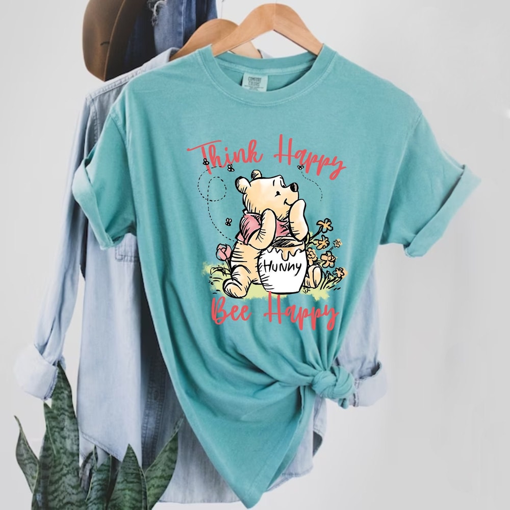 Winnie The Pooh Think Happy Bee Happy Comfort Colors® Shirt, Vintage Pooh Bear Shirt, Disneyworld Shirt, Disneyland Shirt, The Pooh Shirt - 5.jpg