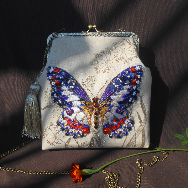 Butterfly embroidery nandmade textile bag