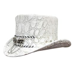Crocodile Hunters White Leather Top Hat