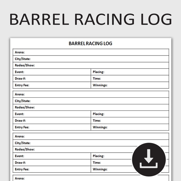 Classic Racing Log Barrel Racing Performance Log, Equestrian Event Tracker, Hor - Inspire ...