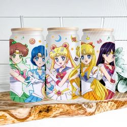 Anime Sailor Girls Tumbler Wrap, Libbey 16ozGlass Can Design, Anime Tumbler - Sublimation Design Digital Download - PNG