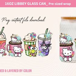 Kitty and Friends Pink Cat PNG, 16oz Glass Can Wrap, 16oz Libbey Can Glass, Easter Tumbler Wrap, Full Glass Can Wrap, Ca