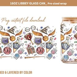 Potterhead Libbey Glass PNG, Can Glass Wrap PNG, 16oz Can Glass png, Magic Can Glass Full Wrap png, 16oz Coffee Glass pn