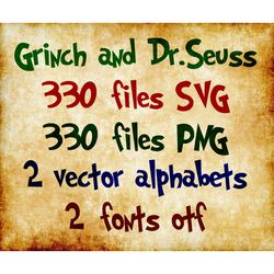 Grinch, Dr. Seuss Clipart, SVG, PNG Files, Alphabets, Fonts.