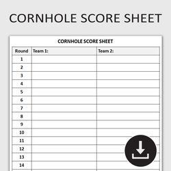 Printable Cornhole Score Sheet, Bean Bag Toss Game Tracker, Cornhole Score Card, Cornhole Score Log