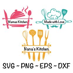 3 Kitchen Split Frame SVG, Kitchen Monogram svg, Flourish Kitchen SVG, Cooking Monogram svg, Kitchen Cut File, Cut File