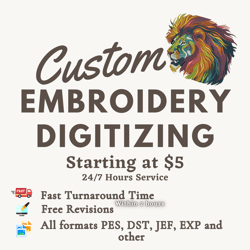 Custom Embroidery Digitizing, Logo Digitizing, Embroidery Digitizing Service, Image Digitizing, logo Digitized file