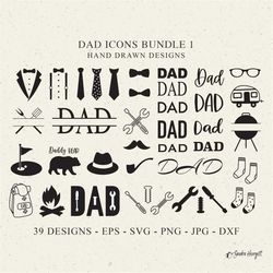 Dad Icons Plotter File Svg Dxf Eps Png Jpg Father Hat Cricut Man Bow Tie Silhouette Socks Vinyl Cut File Golf Clipart Bu