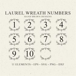 WREATH NUMBERS SVG - Laurel Wreath Svg, Wedding Wreath Svg, Wreath Numbers Png, Cricut Wreath, Anniversary Wreath Svg, B