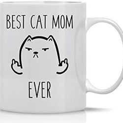 aw fashions best cat mom - funny cat mug - 11oz coffee mug grumpy cat mugs for women angry cat mug