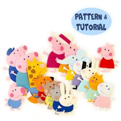 PDF pattern&Tutorial, Peppa Pig family and friends from felt