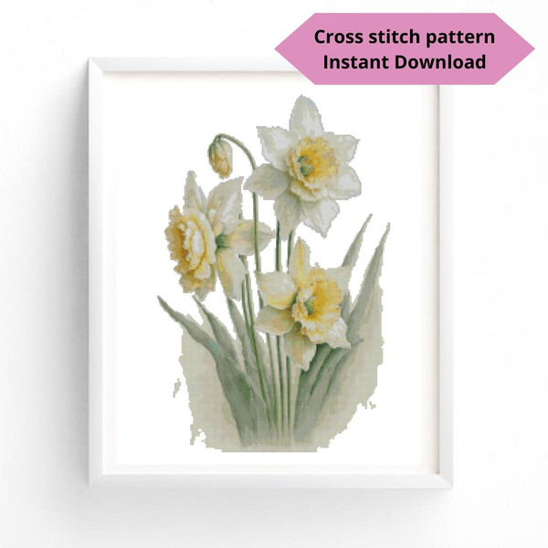 Bouquet of daffodils cross stitch pattern PDF.jpg
