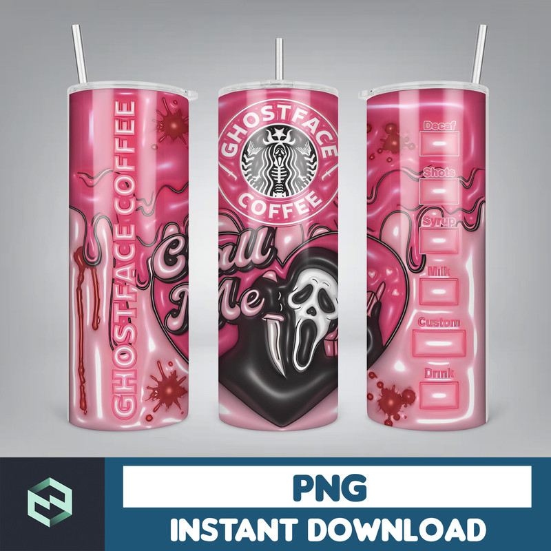 3D Inflated Puff Puffy Horror Movie Characters Icons Inflate Halloween Png, Tumbler wrap designs Scary Mask ghost Face tumbler, Instant Download (3).jpg