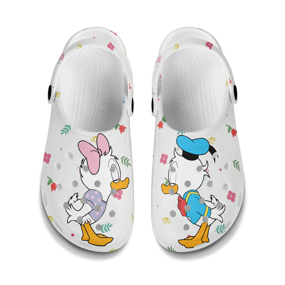 Little Donald Daisy Kissing White Pattern Disney Graphic Cartoon Crocs Shoes.jpg
