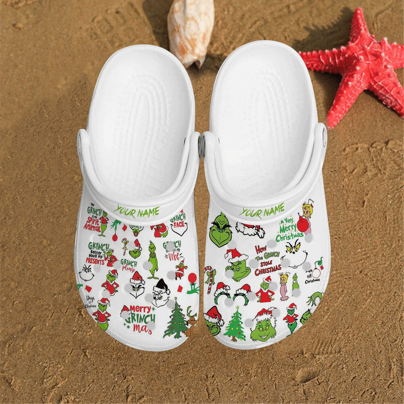 The Grinch Grinchmas Face Pattern Christmas Custom Name Crocs Crocband Shoes.jpg