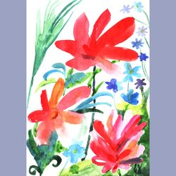 Watercolor floral sketch painting art print l Watercolor floral sketch painting printable wall decor